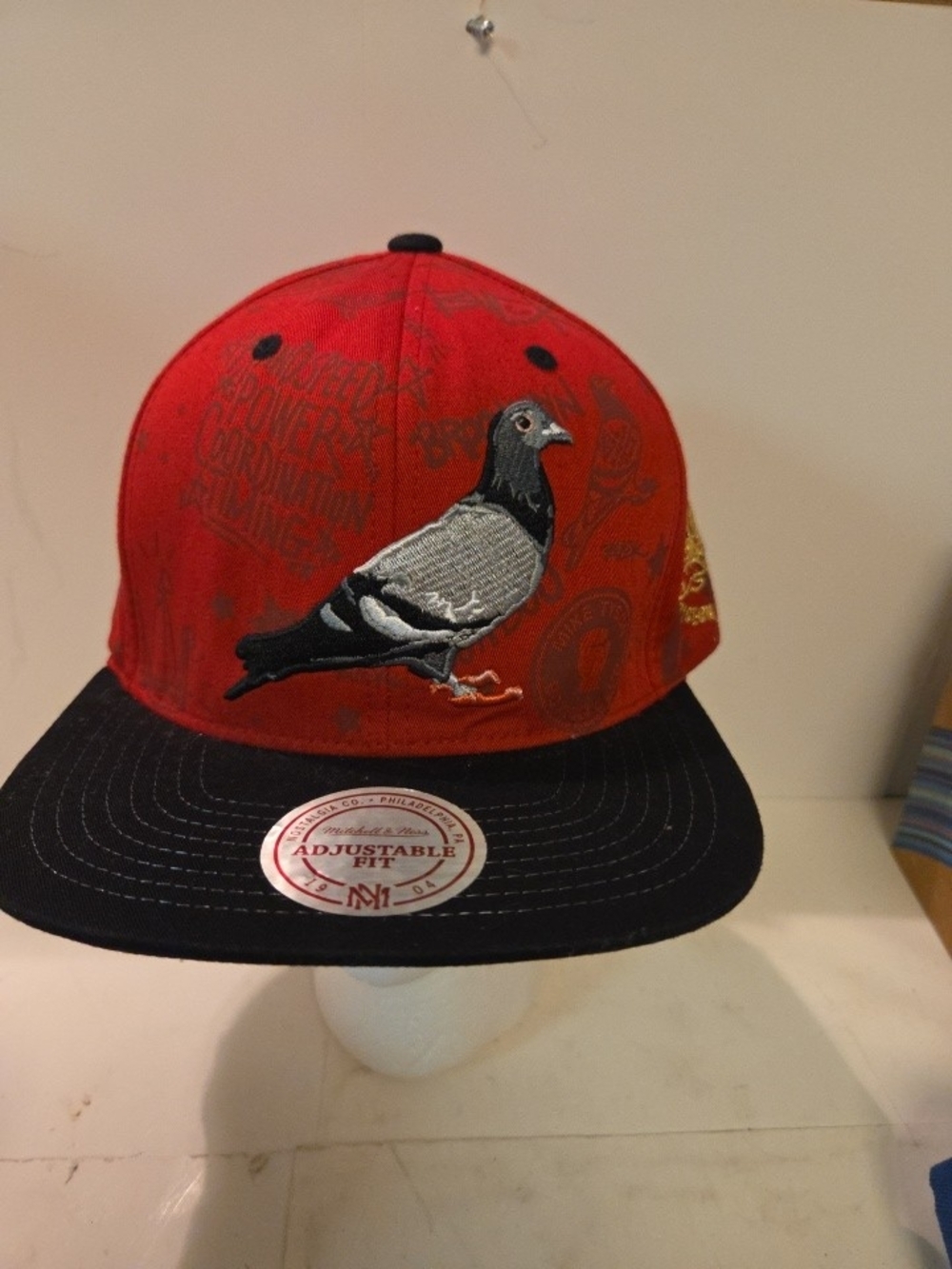 Mitchell & Ness x Staple Mike Tyson Pigeon Red Snapback Hat RARE .